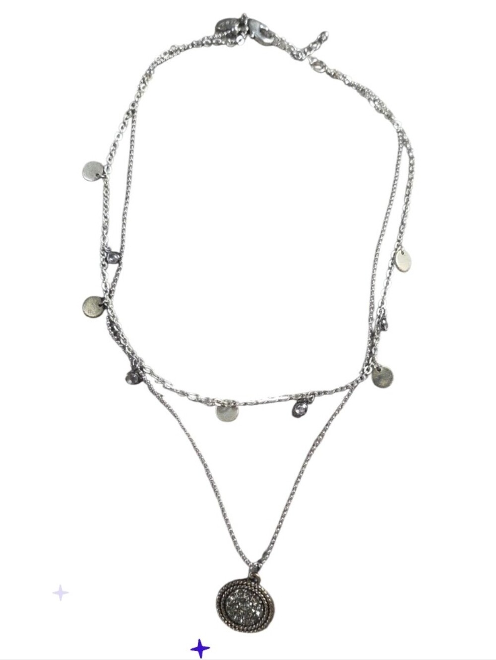 Vtg Aero Layered Silver Disc and Pendant Necklace - Women's Jewelry